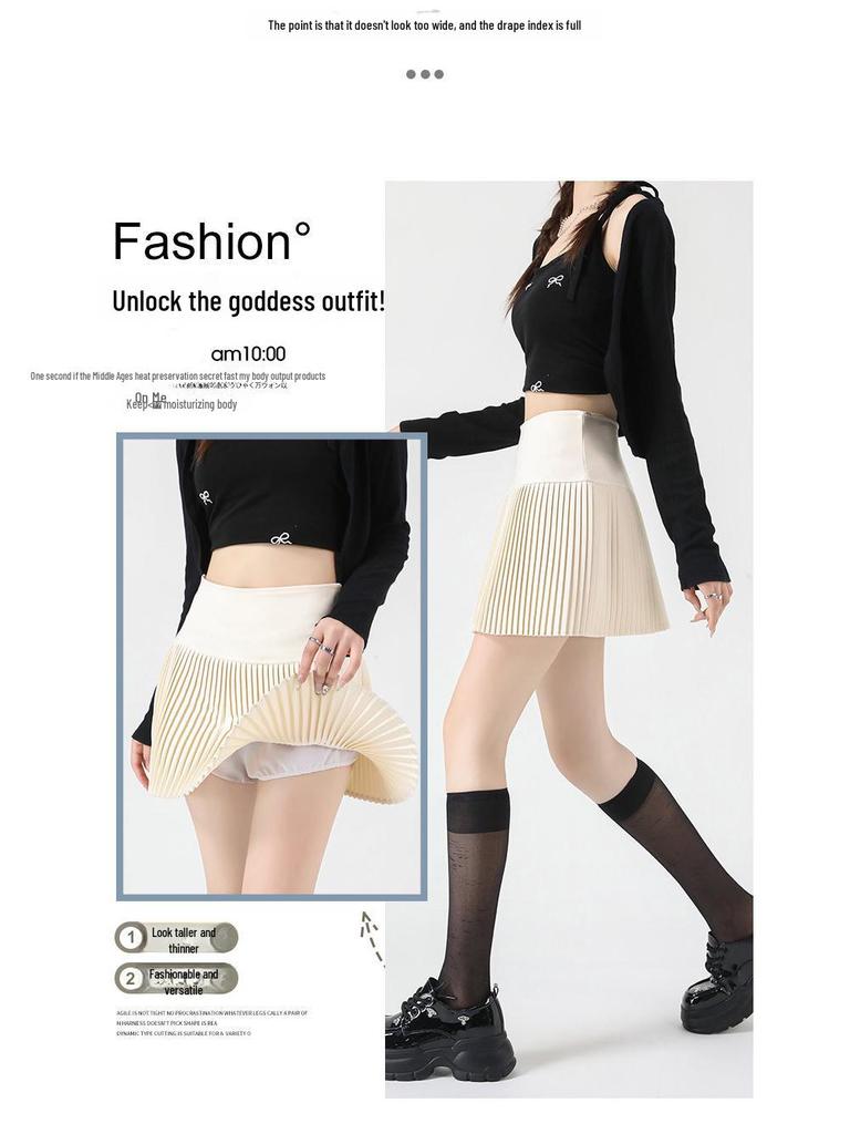 Aprikosenfarbener Damen A-Linien Rock mit hoher Taille und Falten - Kurze Frühlingsausgabe 2025