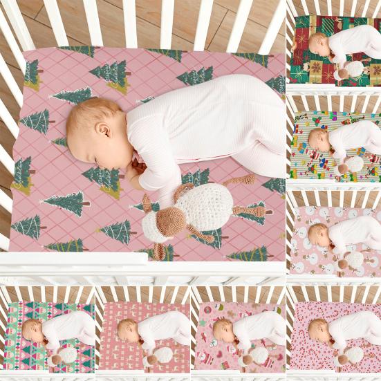 Yousheng Vánoční prostěradlo do postýlky Santa Claus Vánoční punčocha Froté prostěradlo do postýlky Vánoční stromek Potah na matraci do postýlky pro chlapce dívky Postýlka Dětský pokoj