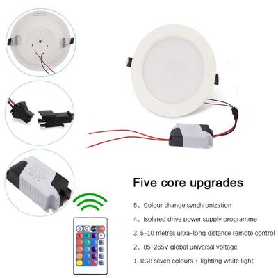RGB LED Downlight AC 10W/15W Lampa sufitowa AC 110V 220V Ściemnialna Downlight Wpuszczana lampa punktowa LED z pilotem IR