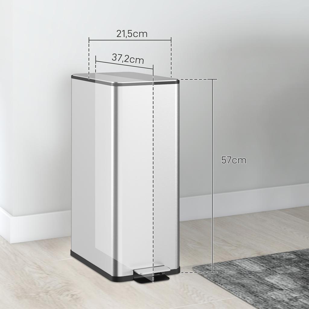 Trash Can 20L, Soft-Close Lid, Deodorant Compartment, Fingerprint-Proof, Stainless Steel, Silver