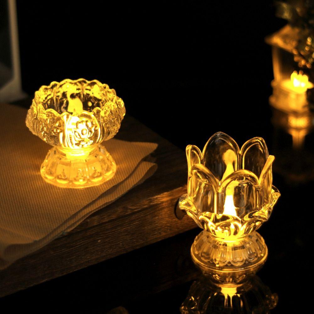2Pcs Transparent Lotus Candle Lamp LED Temple Candle Light Decoration New Electronic Lamp  Temple