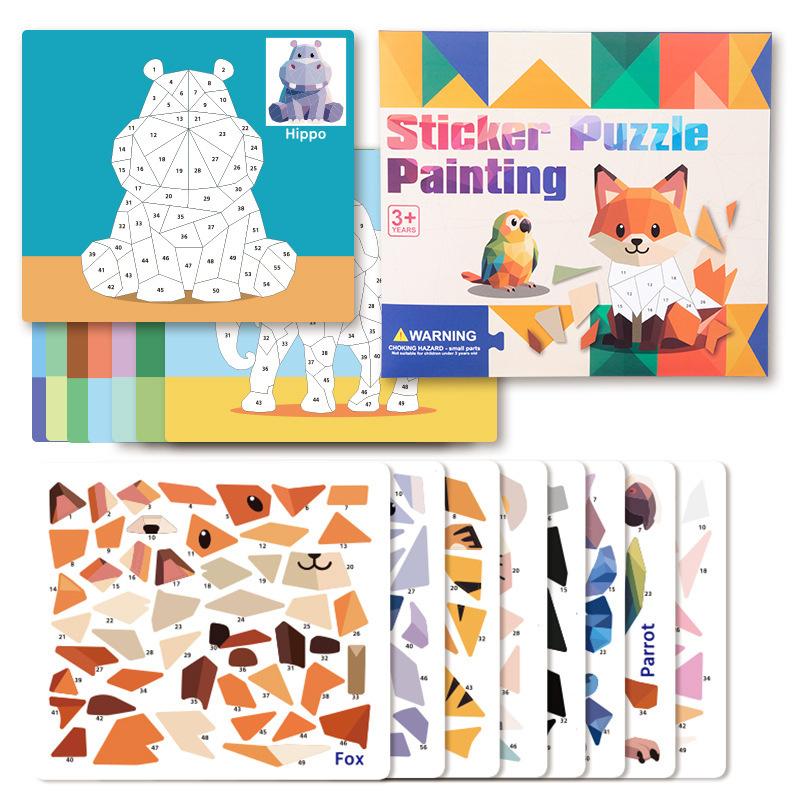 Training Game Paper 3D Geometric Sticker Books Handmade Montessori Diy Paste Material Kit Cartoon Cute Animals Sticker Book Kids