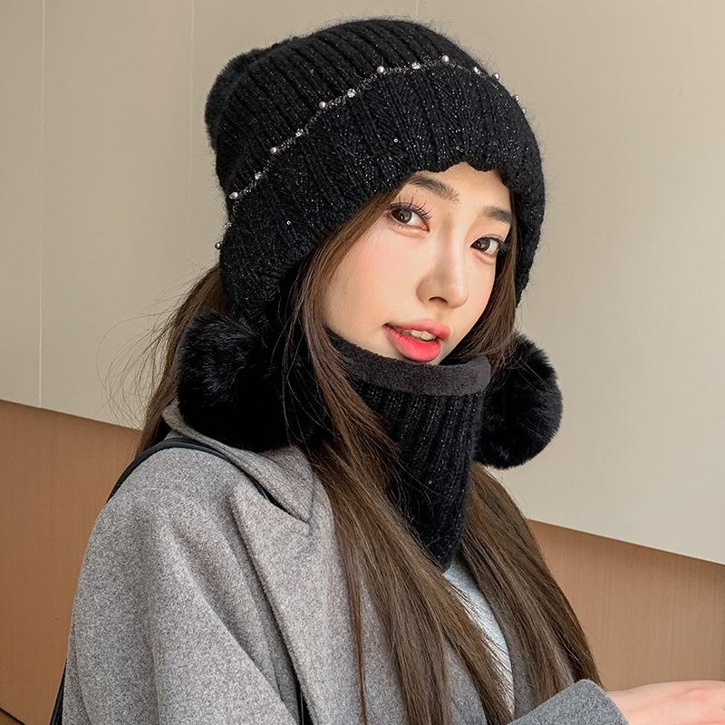 Warm Hairball Ear Protection Face Knitted Hat Women's Winter Rabbit Hair Cold-proof Wool Hat Plush Pullover Hat Women