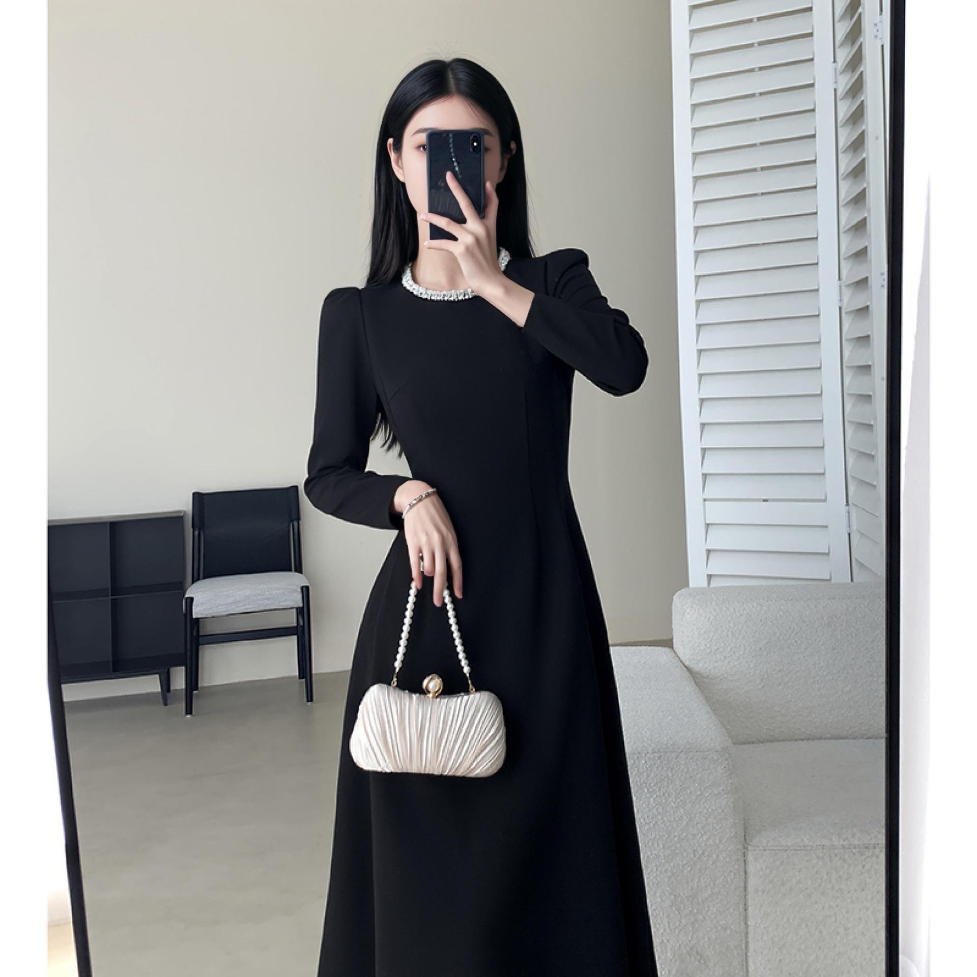 Французское черное платье в стиле Хепберн - Осень/Зима 2025 Высококлассное приталенное маленькое черное платье для женщин XL чёрный