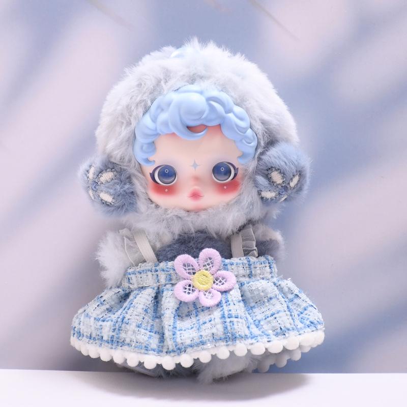 17CM Doll Clothes: Guangzhiyuan Series Plaid Skirt with Bow & Flower for Plush Dolls