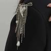 SHIXIN Trendy Charm Metal Heart Brooch Women Hyperbole Silver Color Imitation Pearl MultiLayer Tassel Brooches Jewelry Accessory