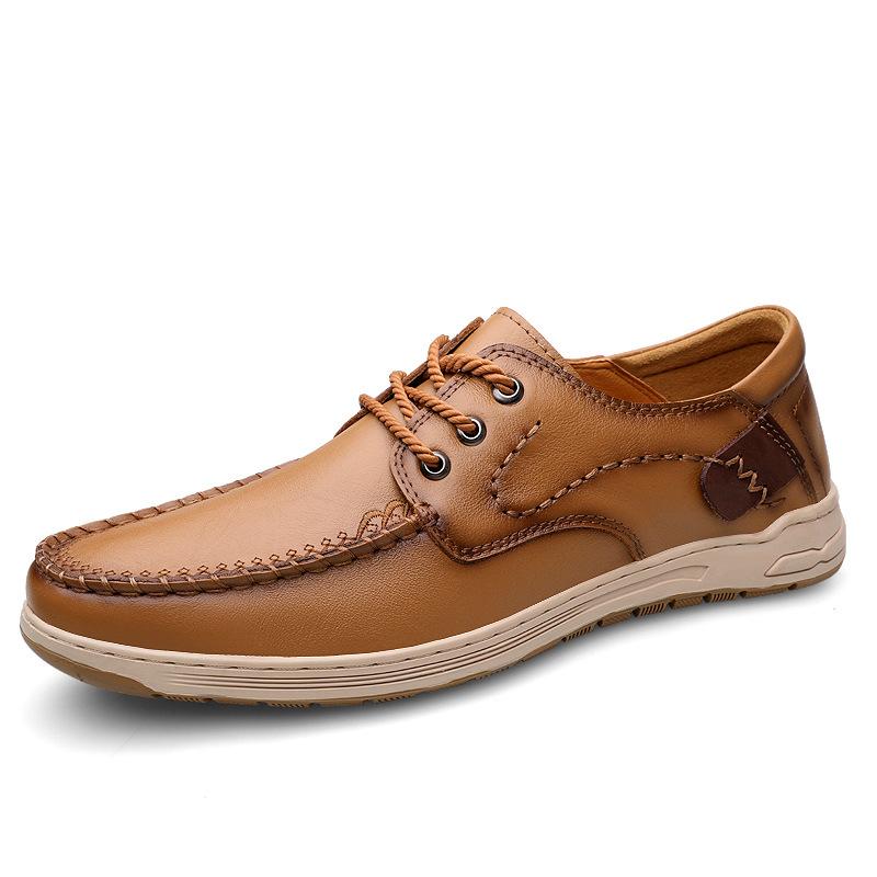 8767 Men'S Shoes Tooling Leather Shoes Outdoor Stitching Casual Shoes Spring Low-Top Lace-Up First-Layer Cowhide Surface Single Shoes