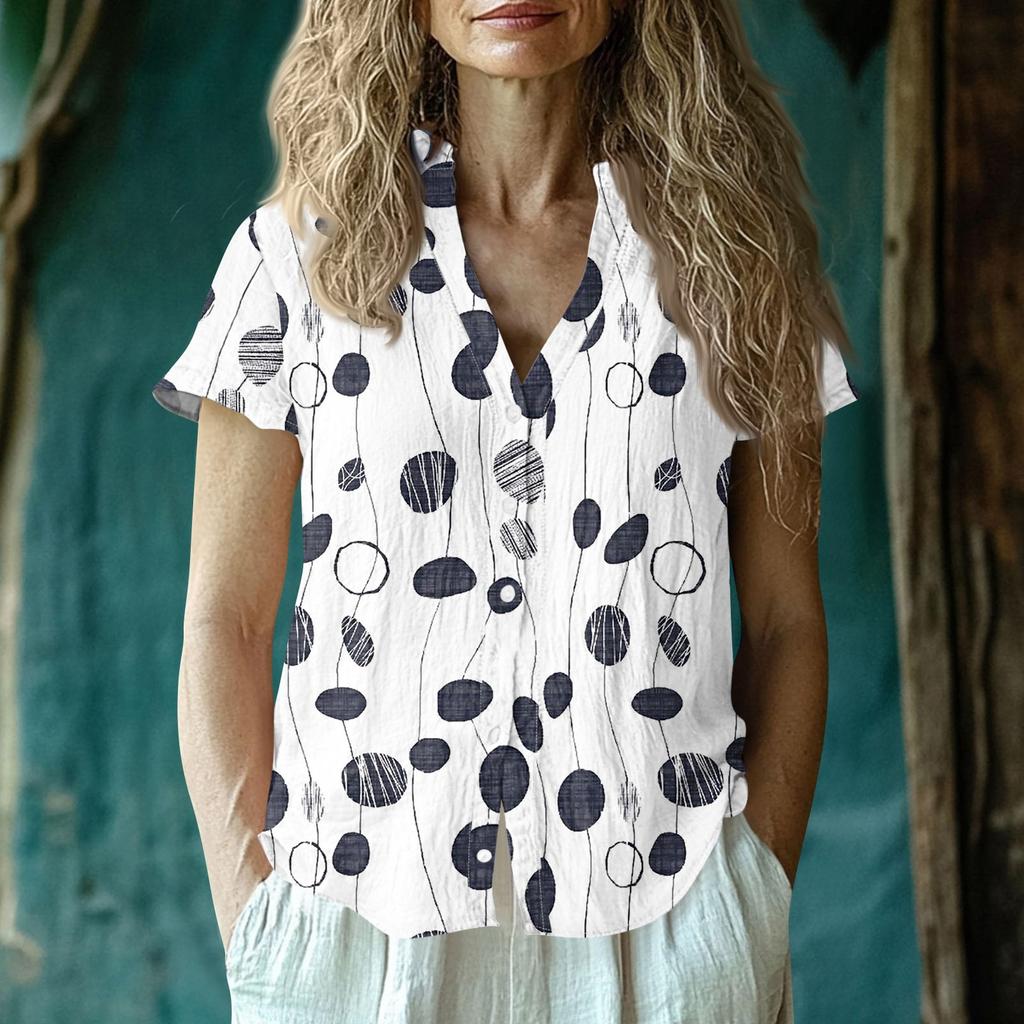 Women's Casual V-neck Short Sleeved Top, Printing T-shirt Shirt