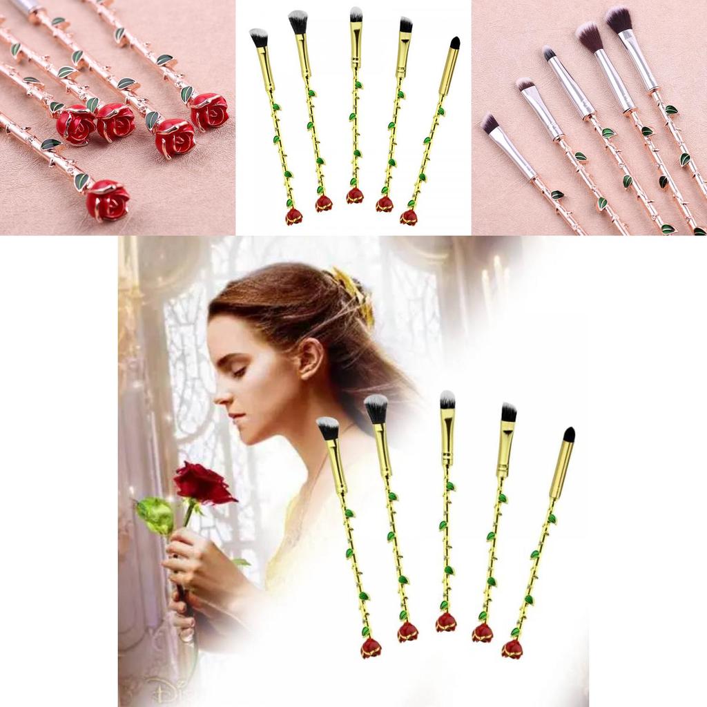 Rose Makeup Brush Set With Gold And Rose Gold Handles For All Skin Types Gift For Women