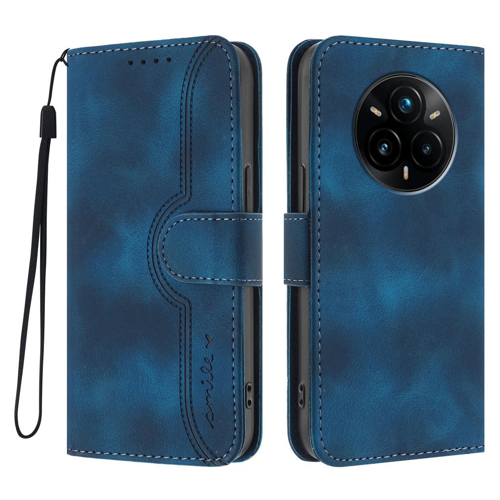 For Realme 14 Pro+ 5G Leather Case Wallet Stand Smile Imprinted Phone Cover with Strap