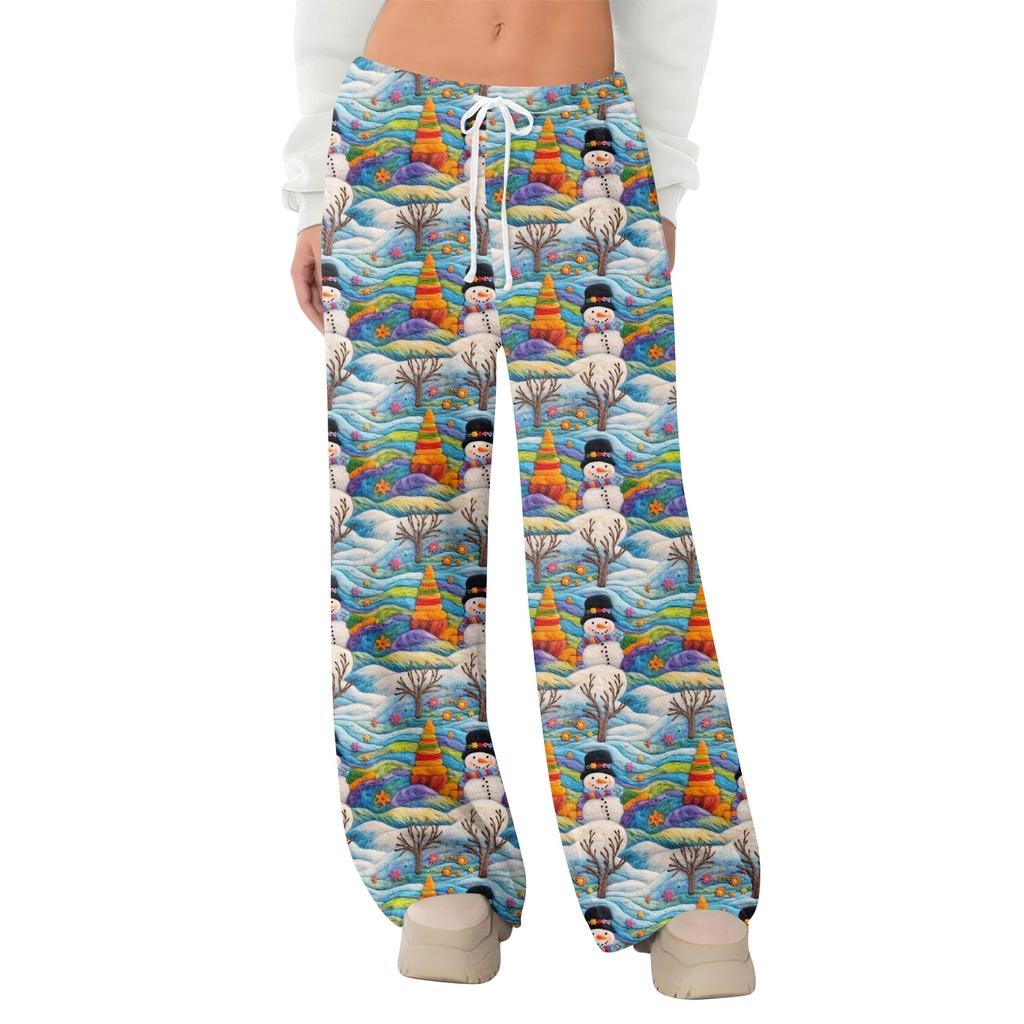 Women's Fleece Wide Leg  Elastic Waist Drawstring Loose Pants Drawstring Pajama Pants Sleepwear Trousers