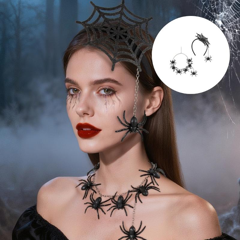 Halloween Costume Spiders Headpiece Necklace Set Portable Durable Party Accessories Nontoxic Plastic Party Decoration