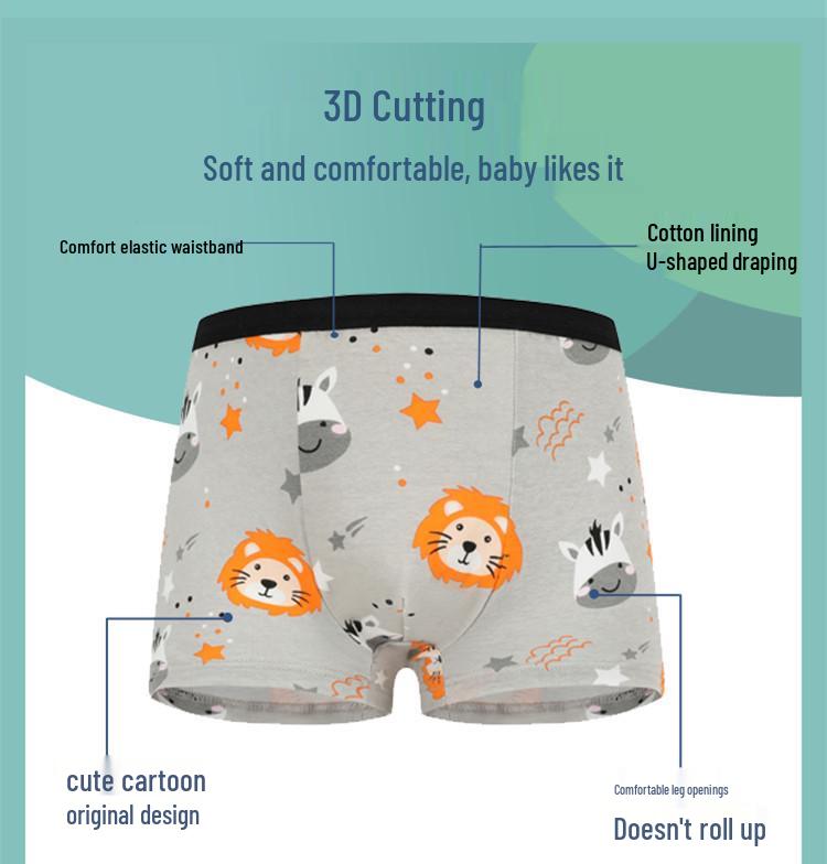 Four-Pack Boys' Pure Cotton Boxer Briefs: Small, Medium, Large Cartoon Underwear
