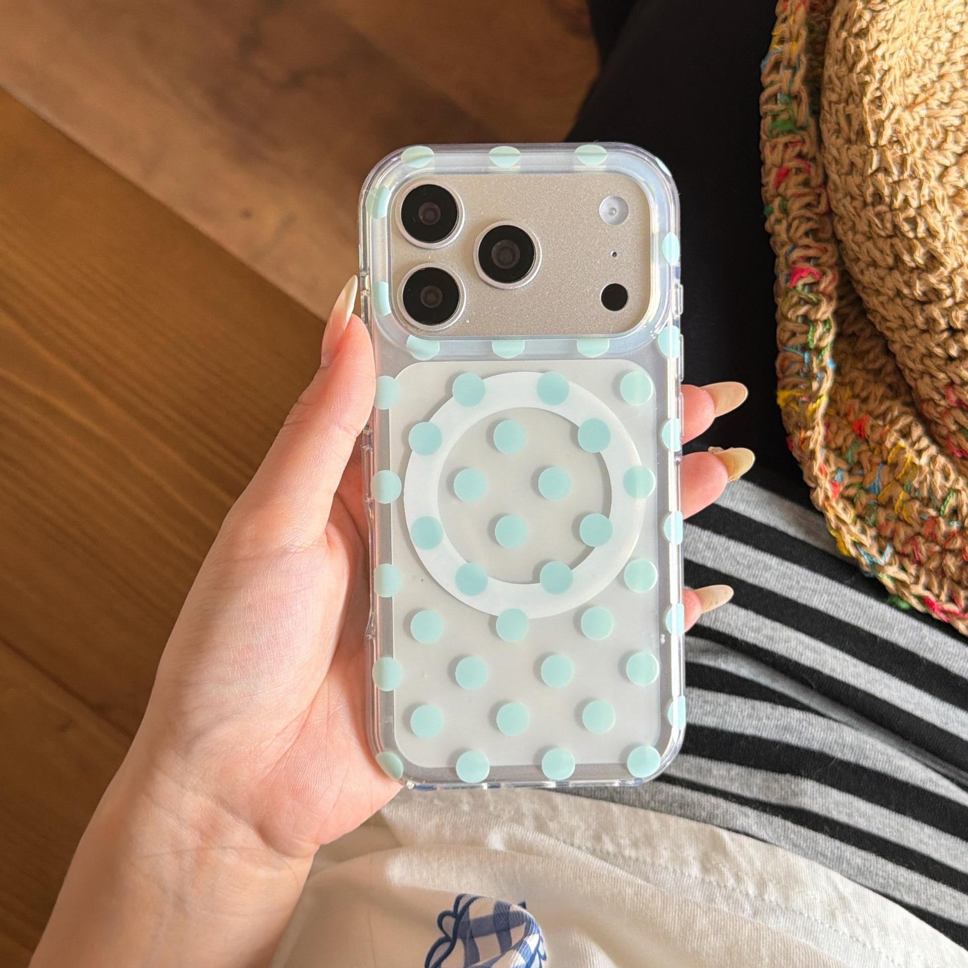 Mint Polka Dot Magnetic Stand Case for iPhone 17 Pro Max and iPhone 16 iPhone 15