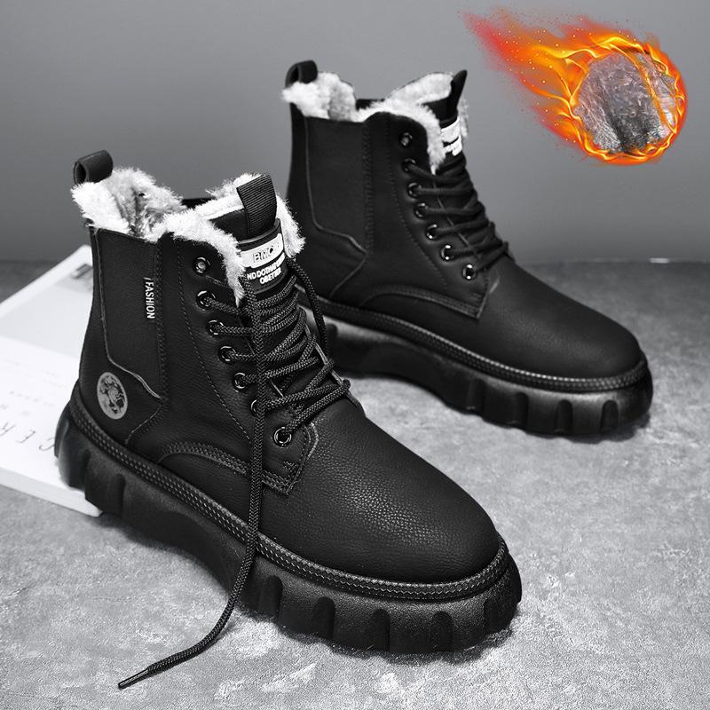 

Мужские туфли осенние бархатные толстые теплые высокие хлопковые туфли мужские износостойкие спортивные ботинки Martin на толстой подошве 44 чёрный