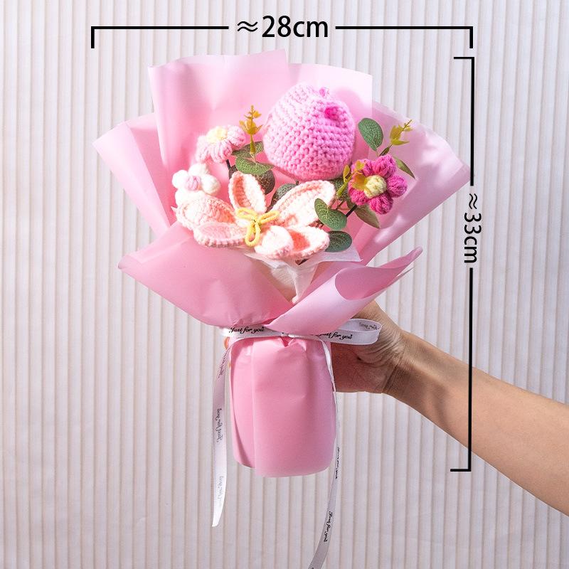 Hand-Knitted Sunflower & Rose Bouquet - with LED Lights & Gift Bag Thanksgiving Gift