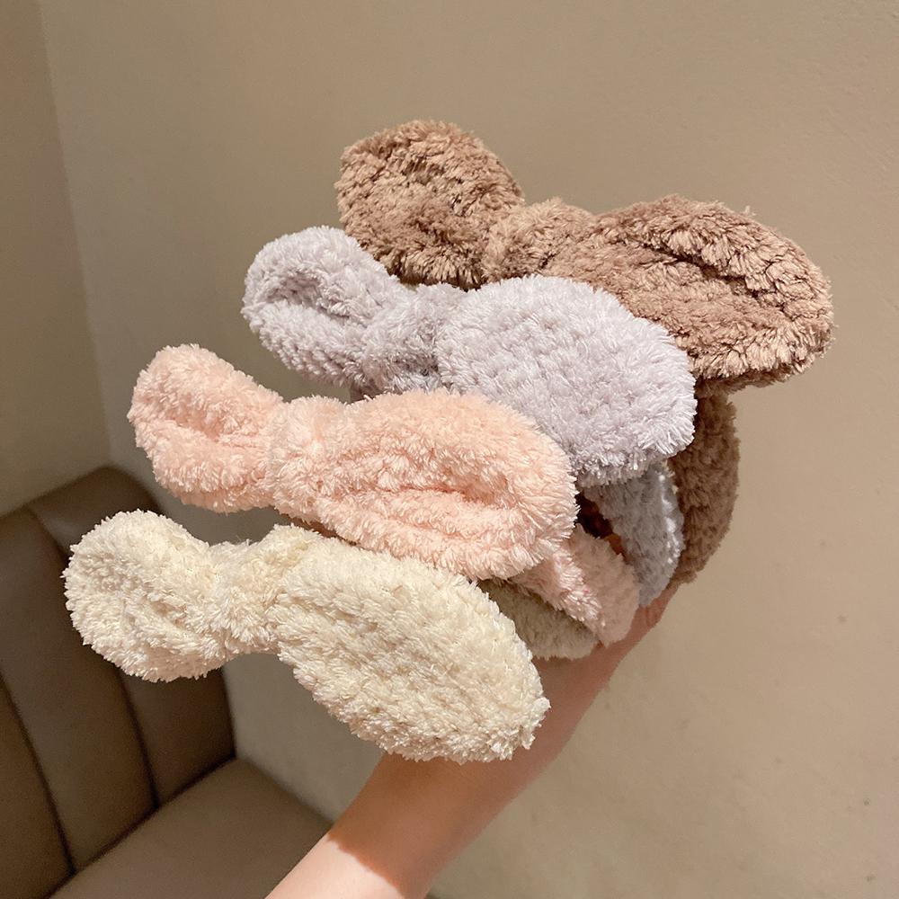 Hasenohren Stirnband Plüsch Haarband für Frauen Mädchen Niedliche Schleifen Stirnbänder zum Gesichtwaschen Spa Stirnbänder für Mädchen Hasenohren H