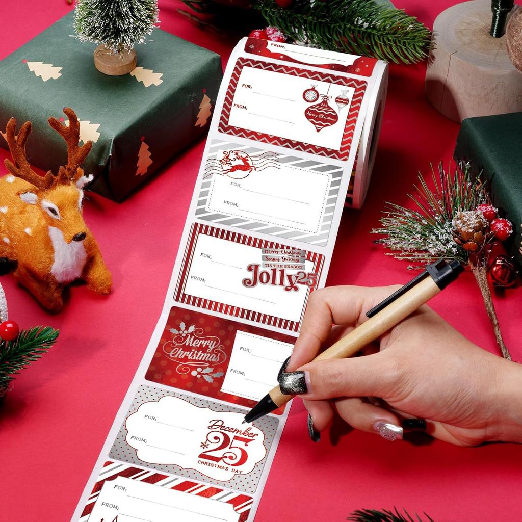 1 Roll Christmas Gift Tags Stickers Gift Labels Traditional Design Self Adhesive Stickers Present Tags