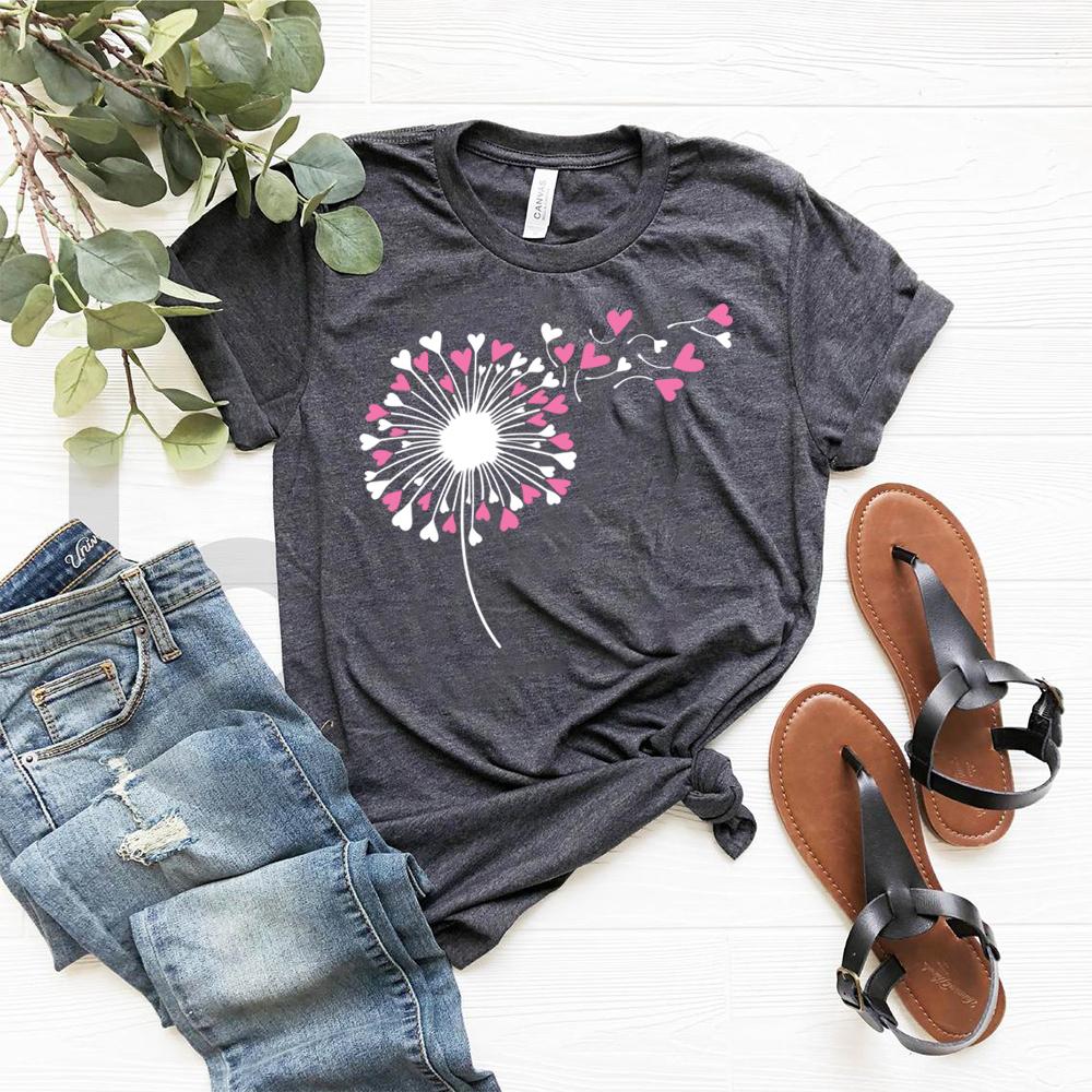 Dandelion Heart Shirt Valentine Tee Wildflower Dandelion TShirt Valentine Flower Shirts Cute Lovers Tshirt Gift for Valentines