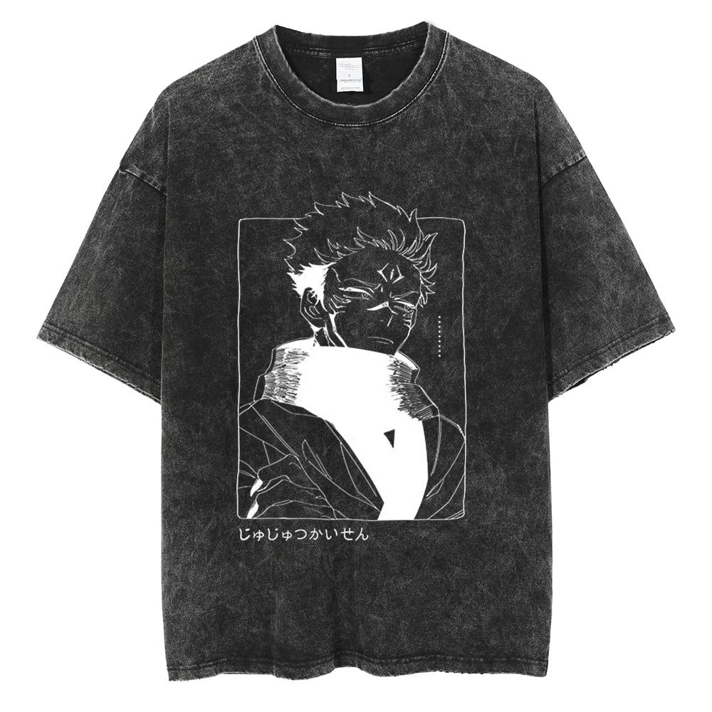 

Горячее Аниме Магическая Битва Рёмен Сукуна Крутая Футболка с Принтом Мужские Хлопковые Футболки Винтажная Выстиранная Футболка Харадзюку Мужские Манга Топы XXL