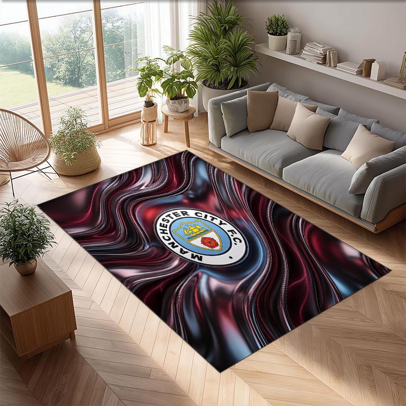 Manchester City Printed Flannel Area Rug Non Slip Soft Polyester Floor Carpet Indoor Decor Mat for Bedroom Living Room Sofa
