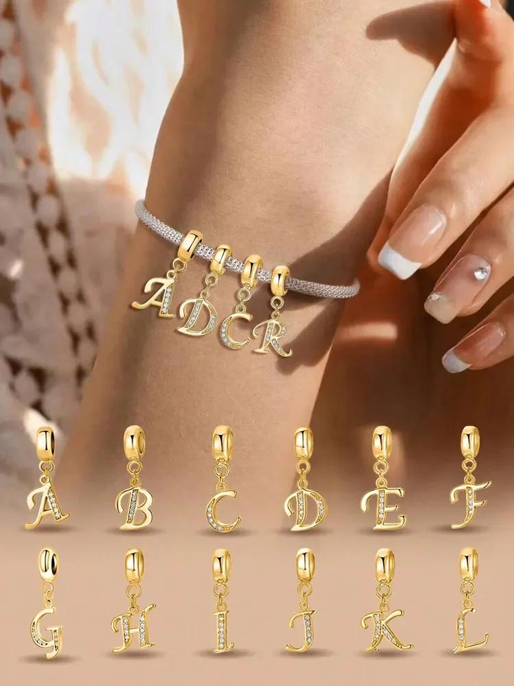 Copper Fashionable 26 Letters Of Charm Bead For Women Fit Bracelets Diy Making Anniversary Gift Fine Ladies Jewelry