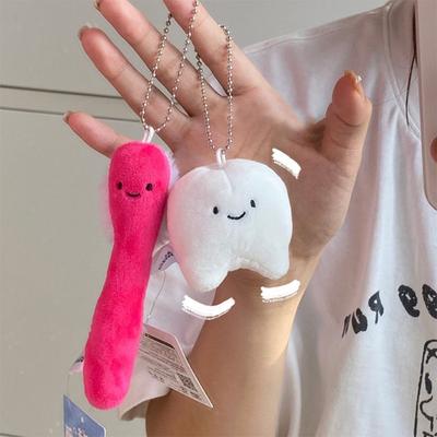 New Funny Soft Virus/Teeth-Shape Keychain Cartoon Toothbrush Care for Teeth Pendant Stuffed Virus Pendant Backpack Decoration