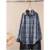 2026 Spring Cotton Plaid POLO Collar Long Sleeve Shirt for Women