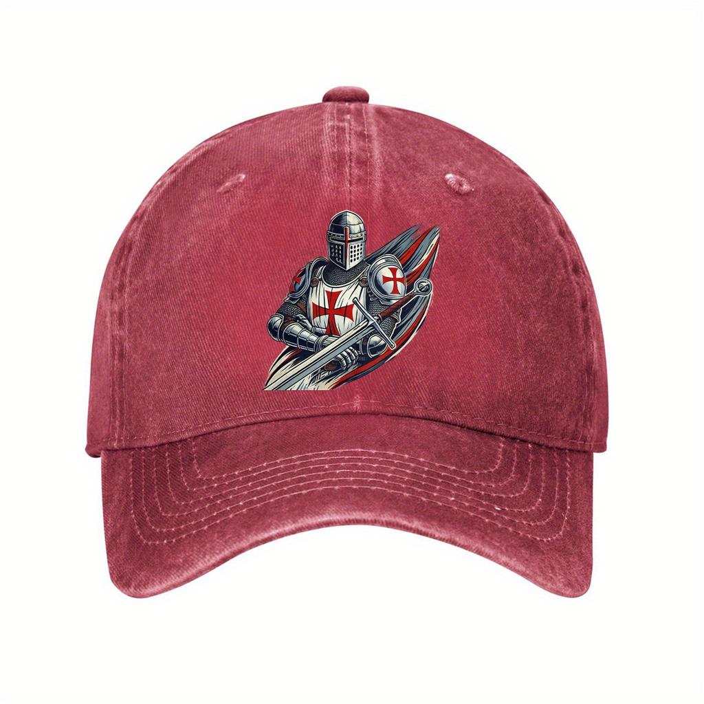 Templar Knight Graphic Baseball Cap Vintage Washed Cotton Adjustable Casual Outdoor Hat