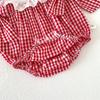 Red Check Lace Trim Sleeveless Baby Romper