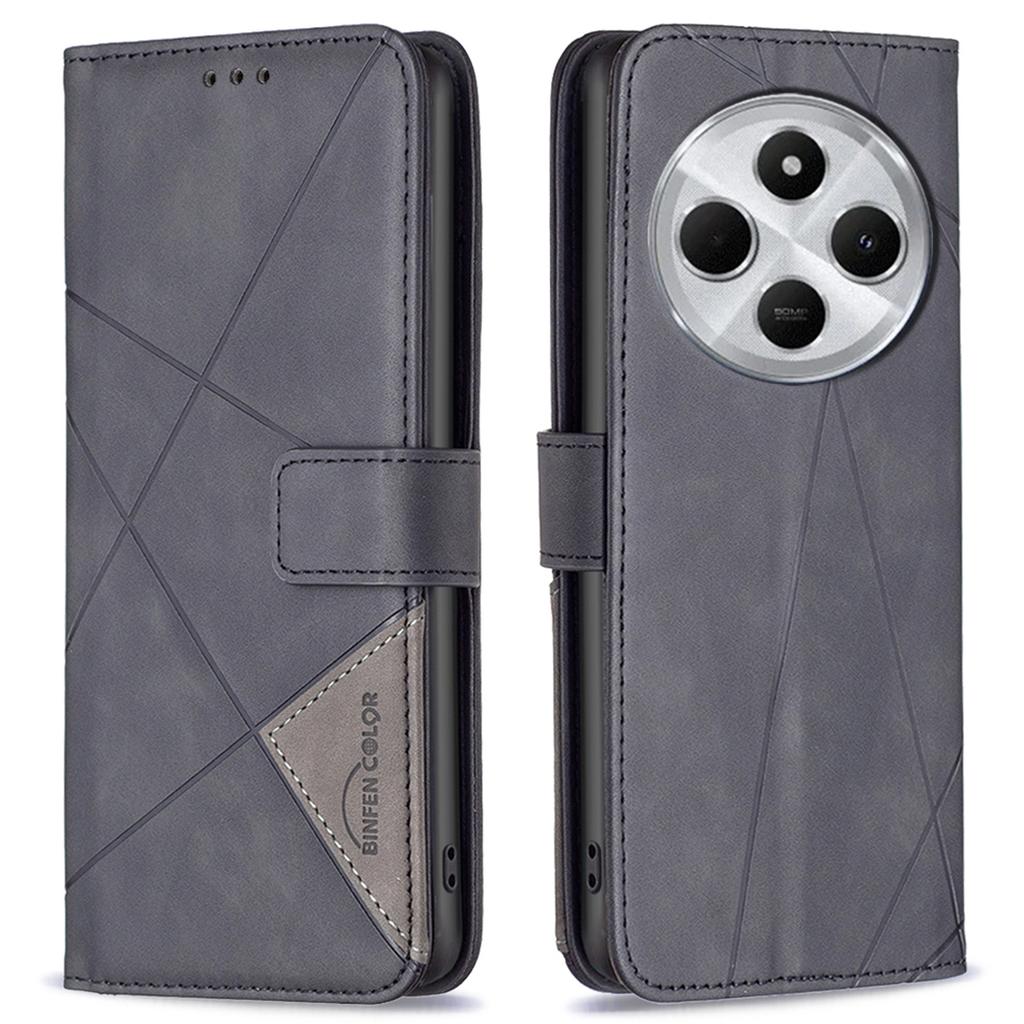 BINFEN COLOR Für Xiaomi Poco C75 4G/Redmi 14R 5G/14C 4G Handyhüllen Brieftasche Ständer Geometrie Geprägte Lederhülle