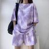 Tie-dye Two-piece Tracksuit Letter Summer Loose Suit Streetwear Short Sleeve T-shirt Shorts  Female