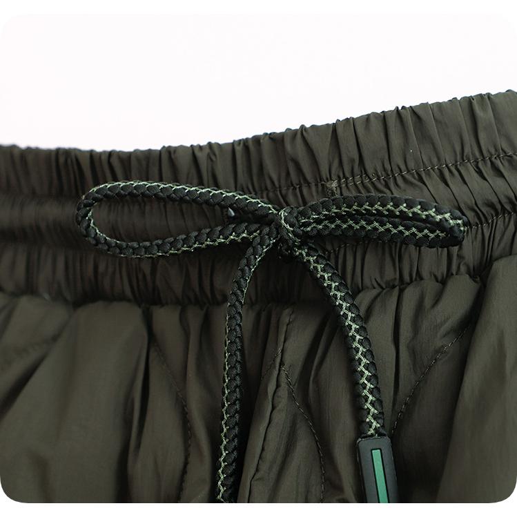 Lace-up Elastic Waist Rhombic Crimped Cotton Pants Women's Autumn and Winter Literature and Art Large Size Loose Windproof Warm Wide-leg Pants