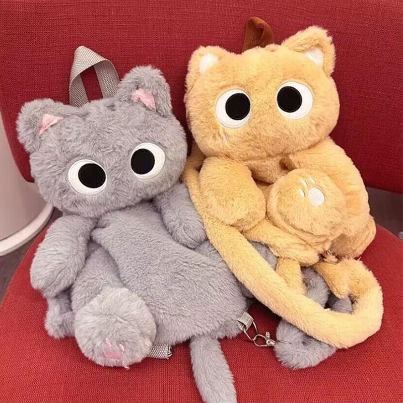 Kawaii Big Eyes Cat Plush Backpack Cute Large-Capacity Stuffed Animals Bags Girls Soft Toy Gifts