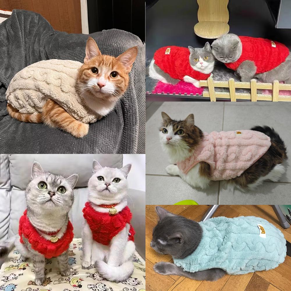 Cute Warm Cat Clothes Autumn Winter Fleece Sweater For Small Cats Dog Apparel Kitten Puppy Pullover Pet Sphynx Christmas Costume