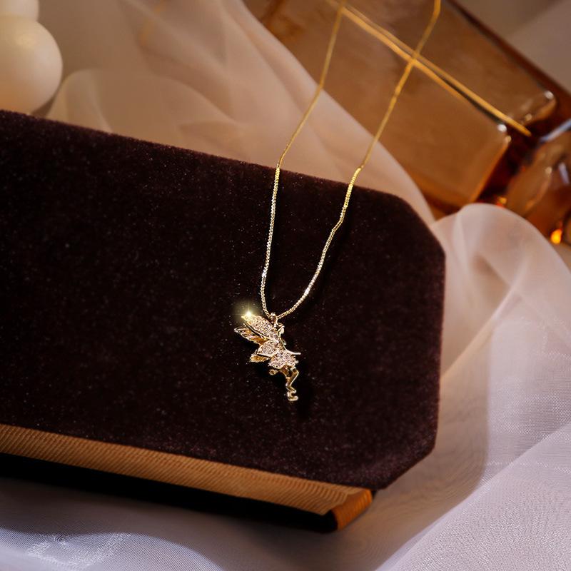 Real Gold Plated Zircon Elf Angel Necklace - Cute, Korean Style, 2024 Women's Trend
