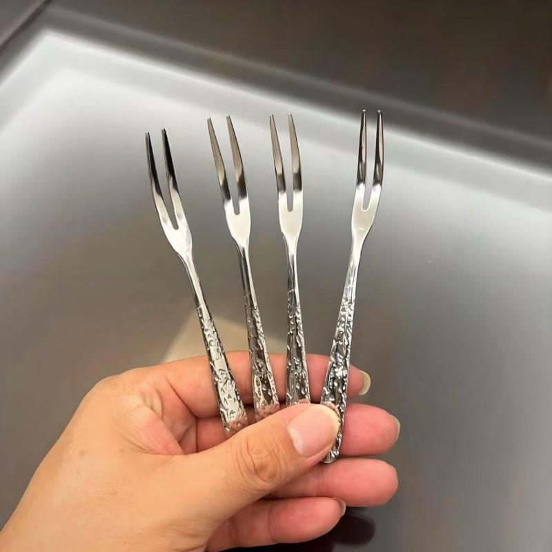 5/10Pcs Multi-Purpose Stainless Steel Fruit Forks, Ice Crack Thickened High-End Dessert Picks, For Family Gatherings And Dining