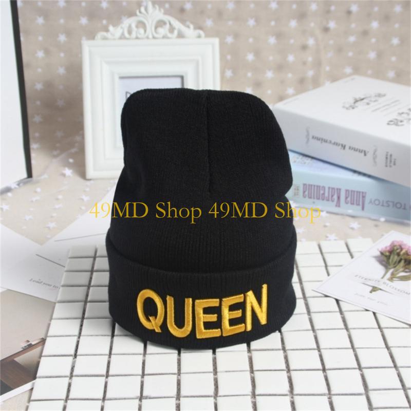 49MD Ski Beanie Hat King Queen Hat Couple Hat Skullies Beanie Bonnet Skull Hat