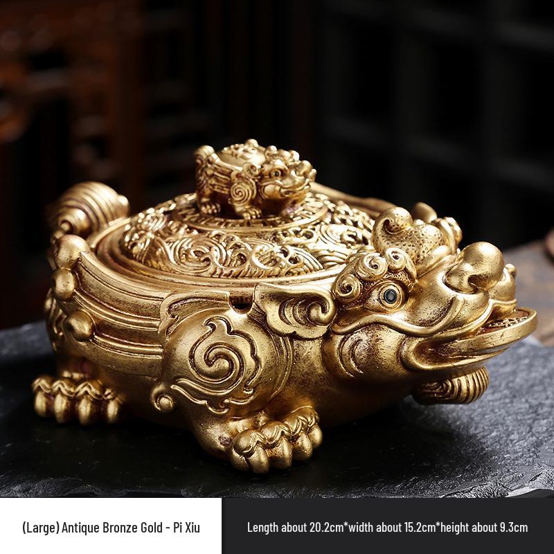 Golden Toad Resin Ashtray with Lid - Chinese Style Ornament for Home, Office, or Tea Table