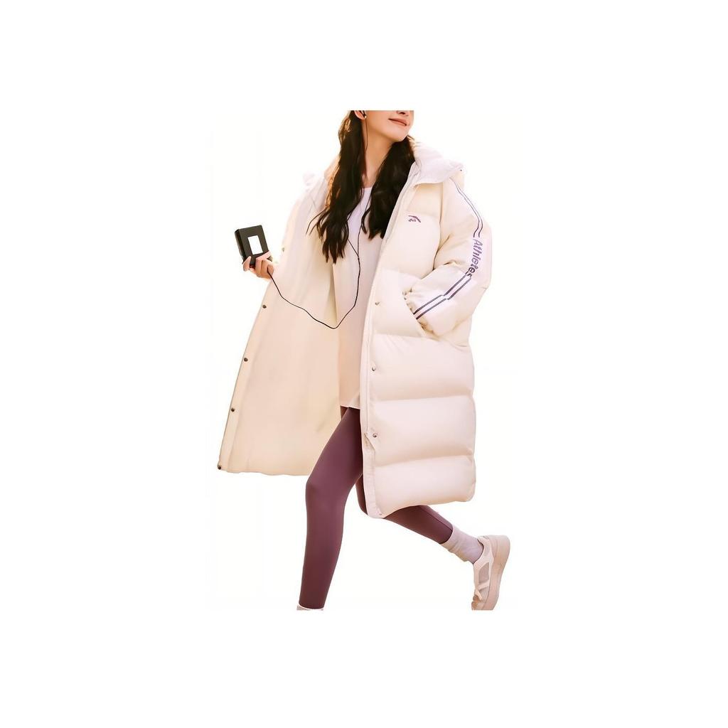 Anta FW23 Sports Casual Solid Color Hooded Warm Long Down Jacket Women Outerwear Pure-White 962348904-1