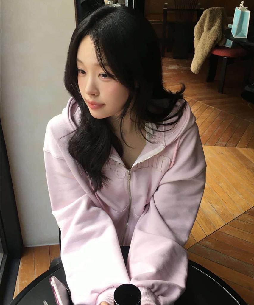 Stmg Margarine Applique Loose Two-Way Zipper Hoodie Pink