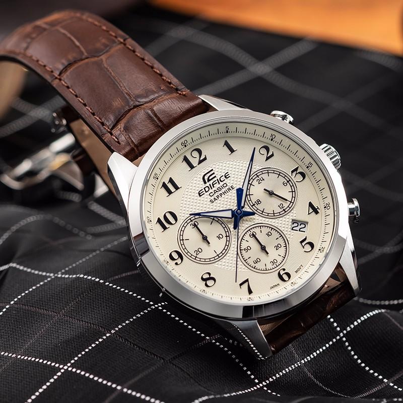 Casio EDIFICE Series Sapphire Mirror Business Waterproof Quartz Movement Leather Strap Japanese and Korean Watch Men's Watch White EFB-650L-7AVUPR
