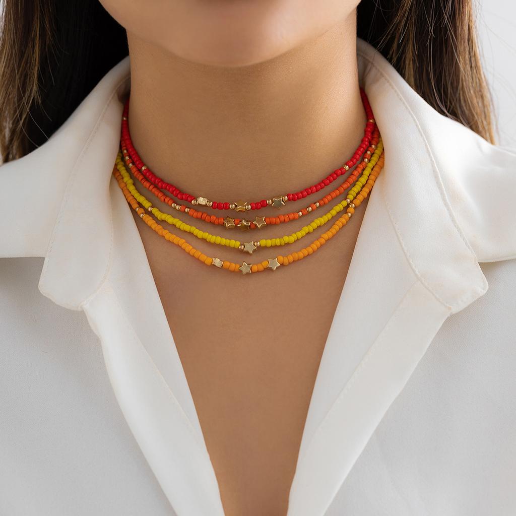 Accessories, simple beaded contrasting geometric items, creative color rice bead star collarbone necklace women