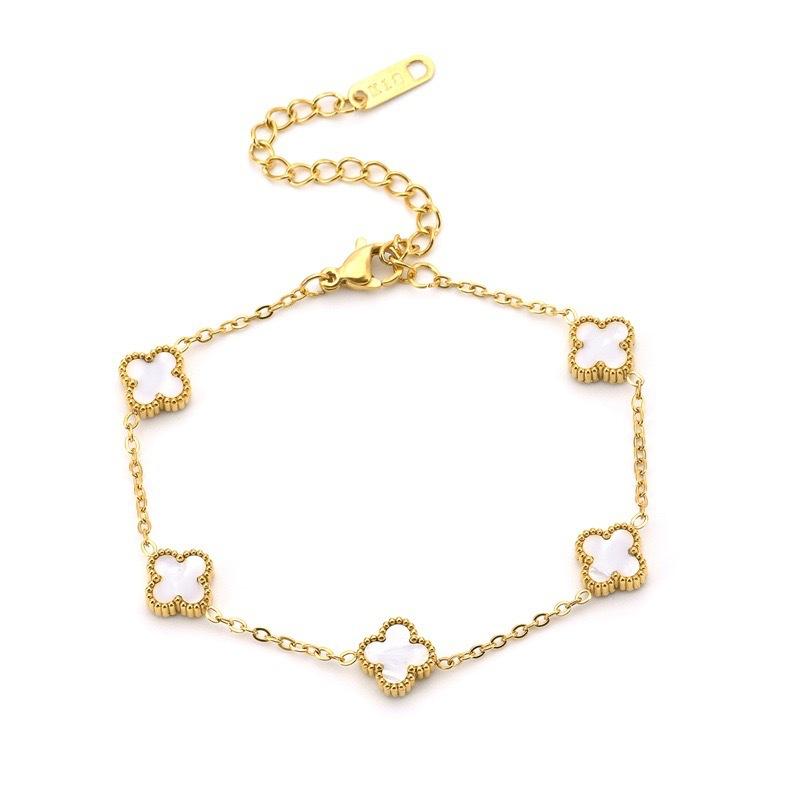 9MM Four-Leaf Clover Women's Bracelet Lucky Four-Leaf Clover Popular Influencer Style Fashionable Titanium Steel Non-Fading Bracelet