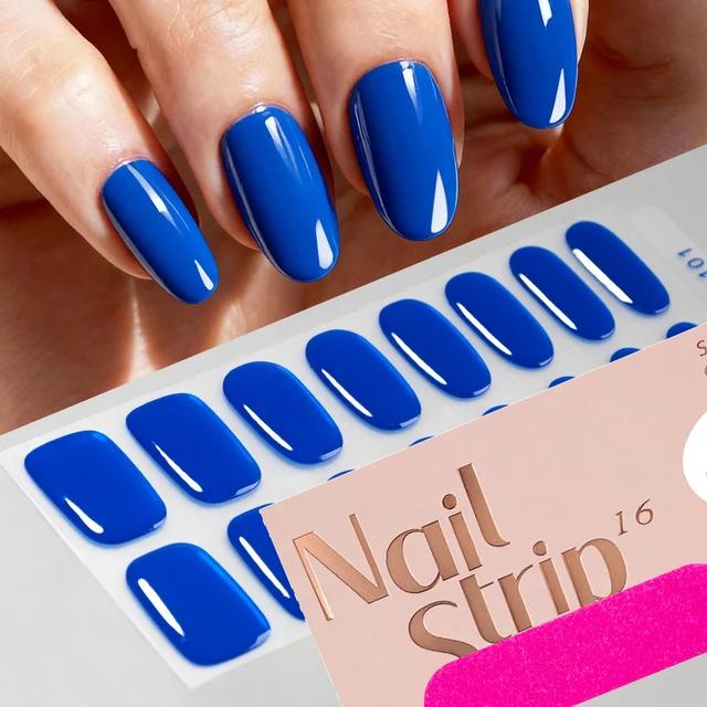 16Tips Semi-Cured Gel Nail Sticker Pure Color UV/LED Lamp Gel Nail Polish Wraps Long-Lasting Nail Strips Patch Nail Decoration