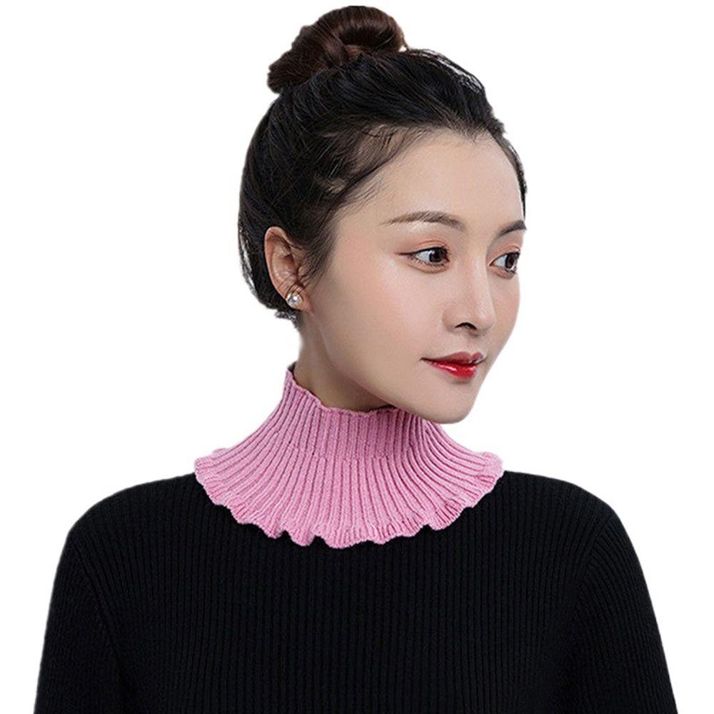 Winter Solid Color Ruffle Autumn Knitted Scarf Women Bib Neck Guard Korean Style Fake Collar
