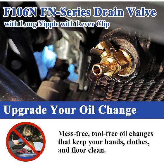 F106N FN-Series Quick Oil Drain Valve with Long Nipple, with Clip and Gasket, M14-1.5 Threads