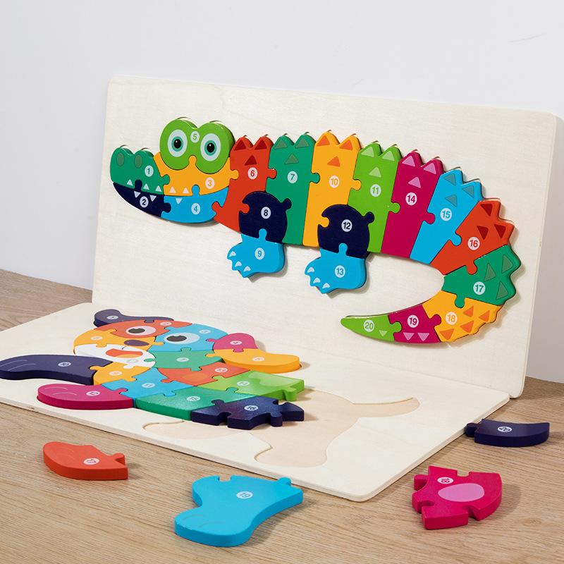 Children'S Early Education Puzzle Large Buckle Three-Dimensional Dinosaur Animal Digital Cognition Puzzle Puzzle Toy