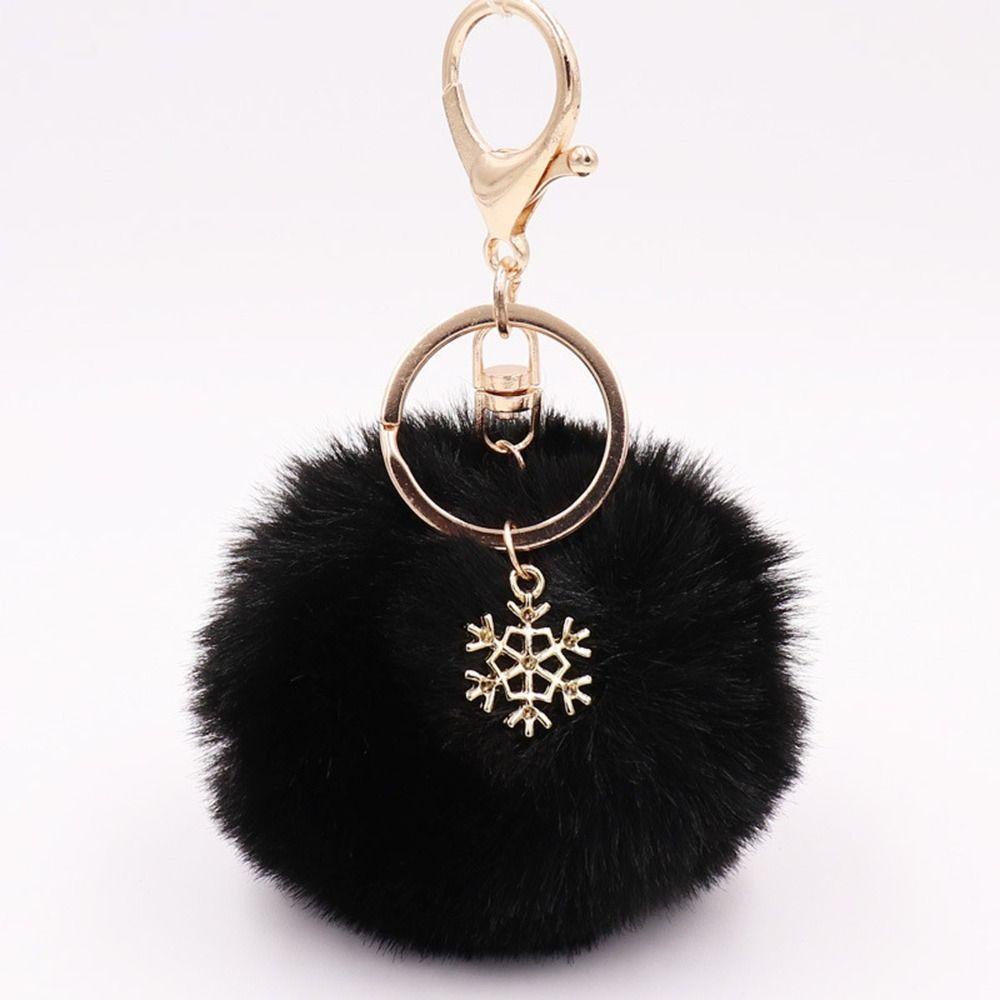 Snowflake Fur Ball Key Chain Bag Charm Plush Ball Keyring Fashion Pompom Pendant  Women Girls