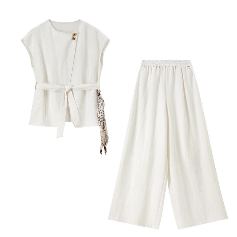 Women s Lyocell Linen Blend Two-piece Set M грязно-белый